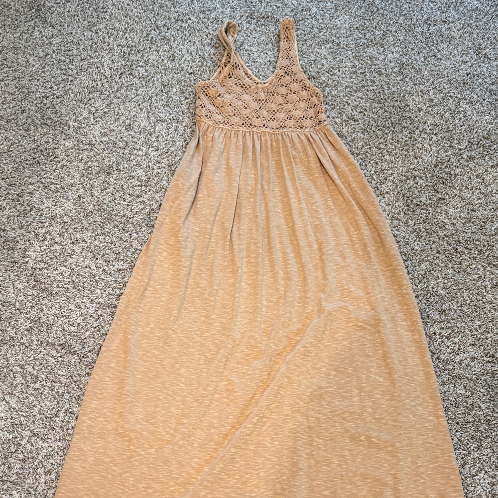 aerie Beige Crochet-Top Maxi Dress